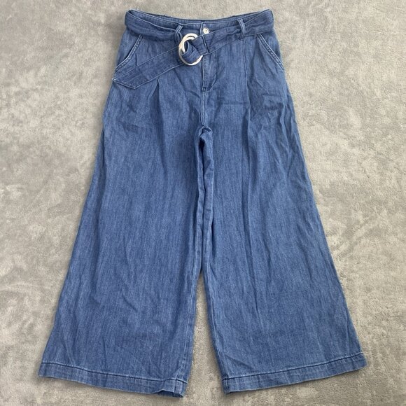 Pilcro and The Letterpress Jeans Women 2 Anthropologie Wide Leg Crop Belted Boho - Picture 3 of 14